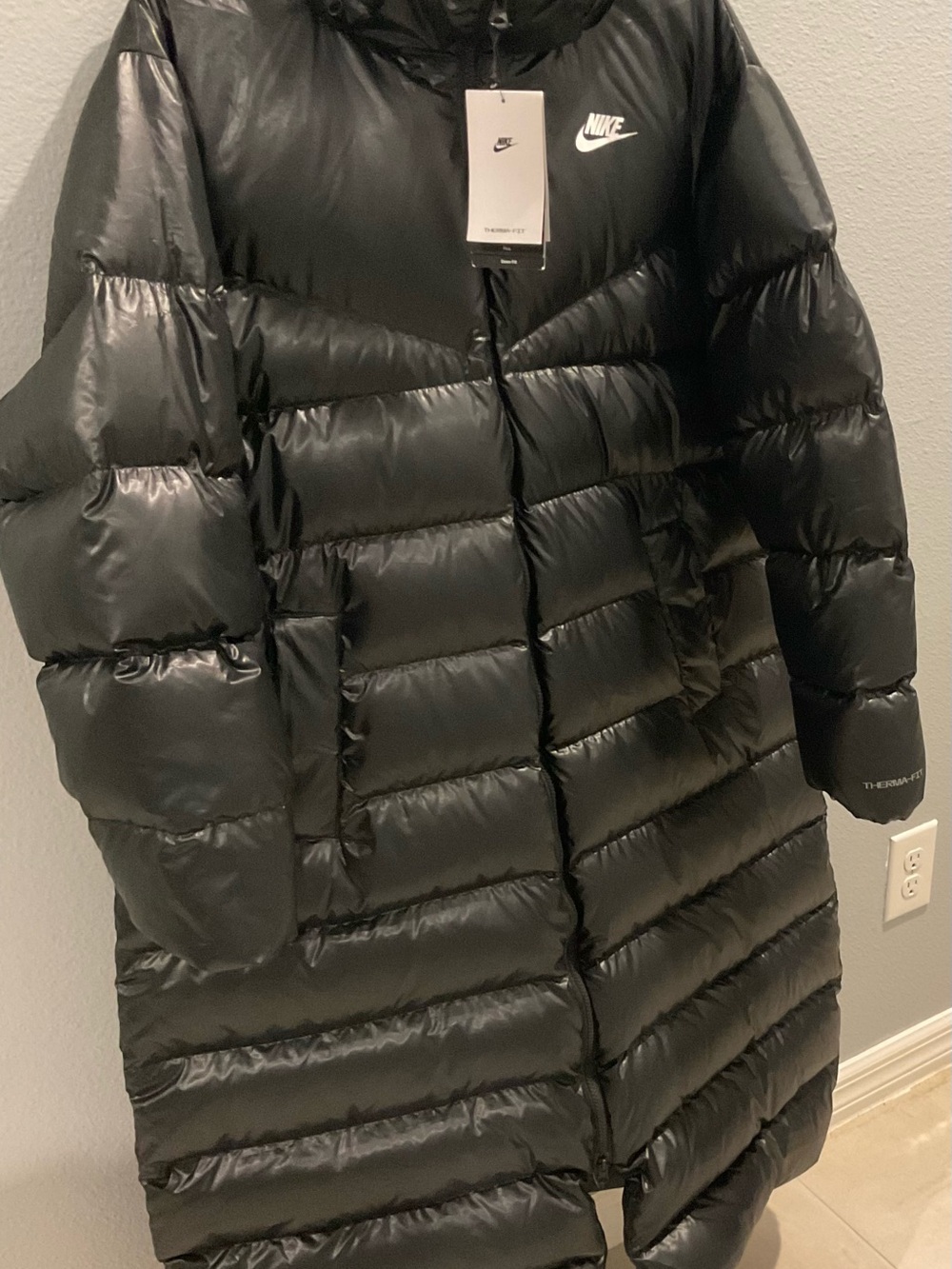Nike Women’s Black Long Quilted Puffer Coat with Hood